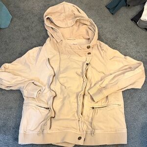 We The Free Beige Hooded Zip Jacket with Label Detail
